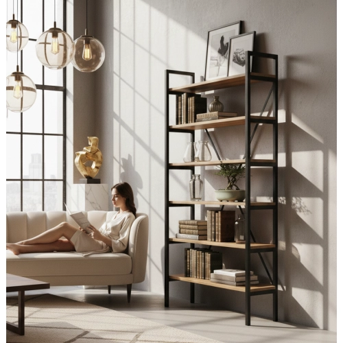 REGAŁ NA KSIĄŻKI METALOWY DREWNO LITE DĄB JESION OLCHA RNK-11